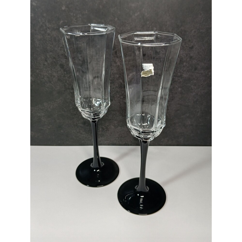 Luminarc French Black Stem Champagne Flutes Set of 2 8.5”